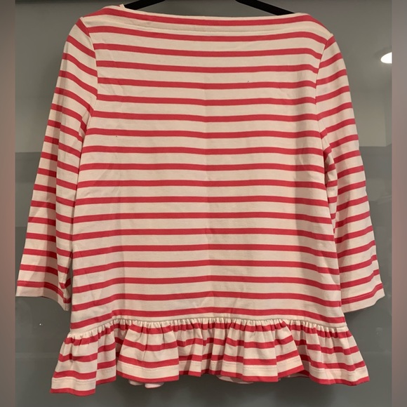 Like New, Kate Spade, Sz Medium, Pink & White Striped Top w/ Floral Rosette - Picture 7 of 11
